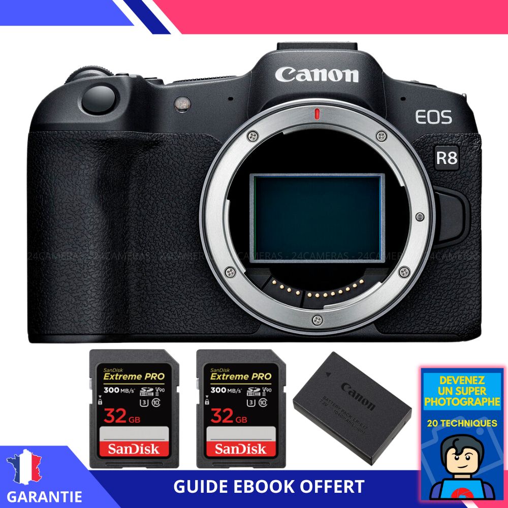 Canon EOS R8 + 2 SanDisk Extreme PRO UHS II SDXC 300 MB/ + 1 Canon LP E17 + Ebook Devenez Un Super Photographe Appareil Photo Canon - vue 2