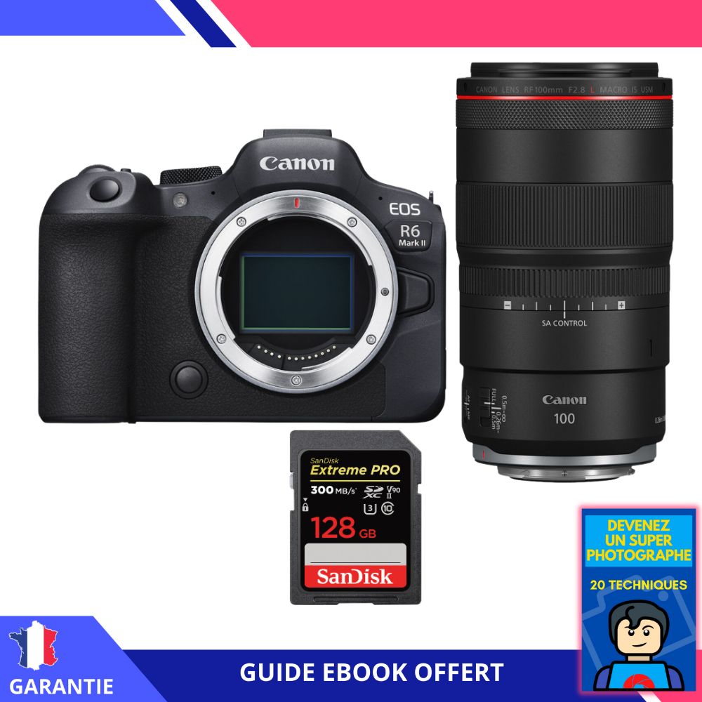 Canon EOS R6 Mark II + RF 100mm f2.8 Macro IS USM + 1 SanDisk Extreme PRO UHS II SDXC 300 MB/ + Ebook Devenez Un Super Photographe Appareil Photo Canon
