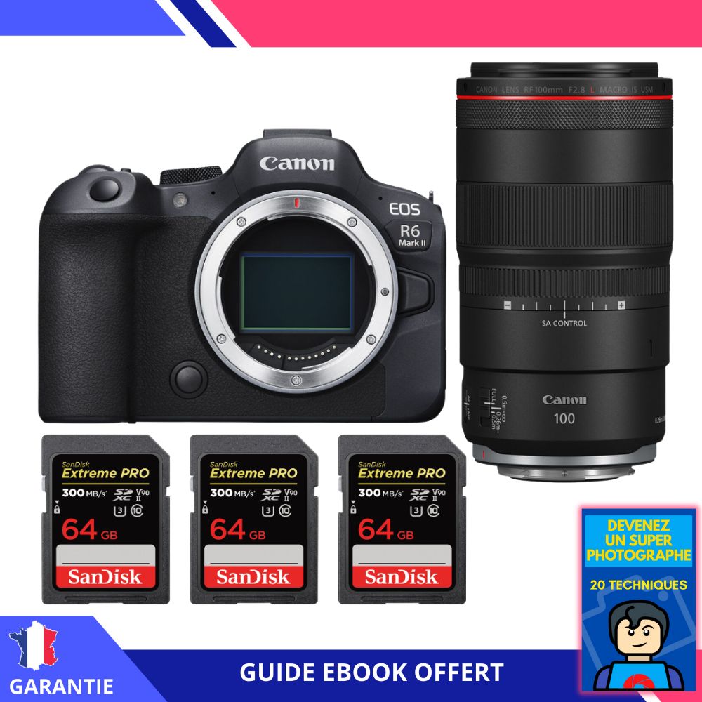 Canon EOS R6 Mark II + RF 100mm f2.8 Macro IS USM + 3 SanDisk Extreme PRO UHS II SDXC 300 MB/ + Ebook Devenez Un Super Photographe Appareil Photo Canon - vue 2