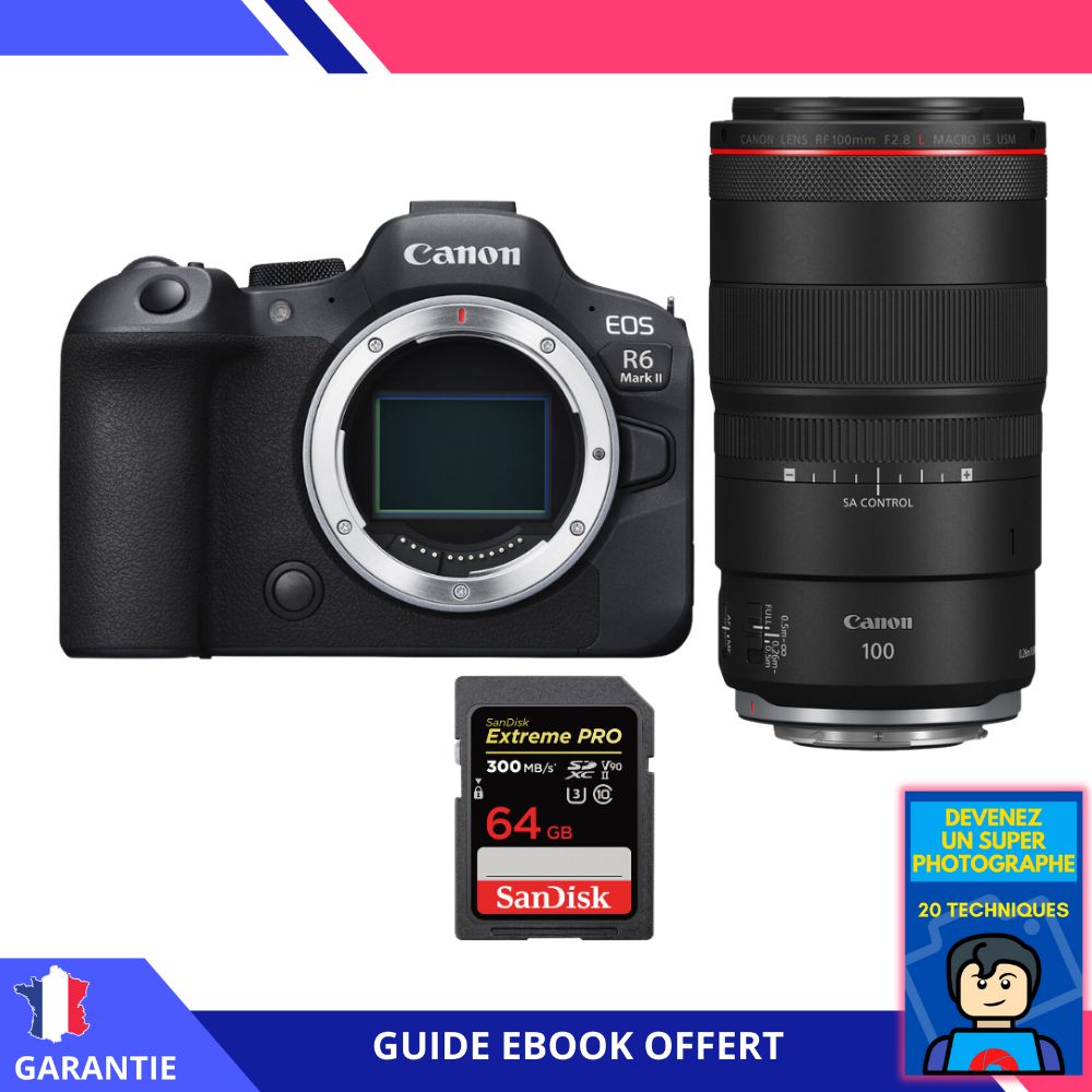 Canon EOS R6 Mark II + RF 100mm f2.8 Macro IS USM + 1 SanDisk Extreme PRO UHS II SDXC 300 MB/ + Ebook Devenez Un Super Photographe Appareil Photo Canon - vue 2