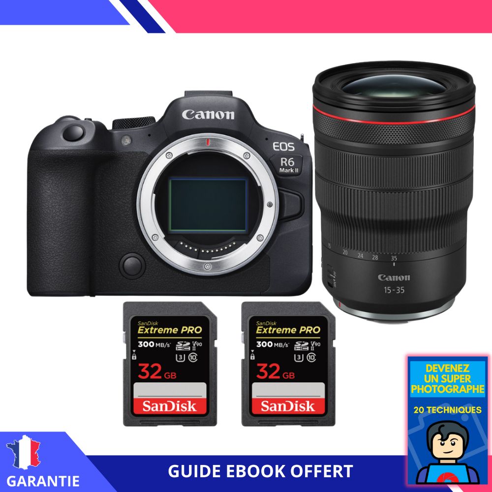 Canon EOS R6 Mark II + RF 15 35mm f2.8 IS USM + 2 SanDisk Extreme PRO UHS II SDXC 300 MB/ + Ebook Devenez Un Super Photographe Appareil Photo Canon