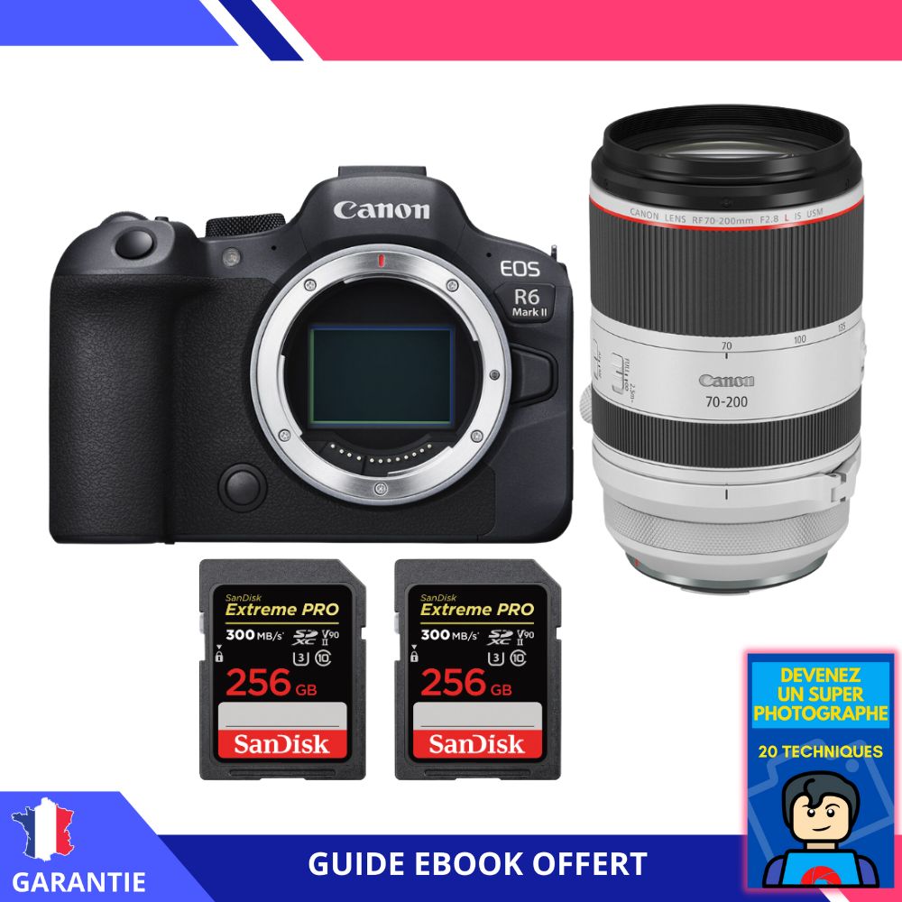 Canon EOS R6 Mark II + RF 70 200mm f2.8 IS USM + 2 SanDisk Extreme PRO UHS II SDXC 300 MB/ + Ebook Devenez Un Super Photographe Appareil Photo Canon