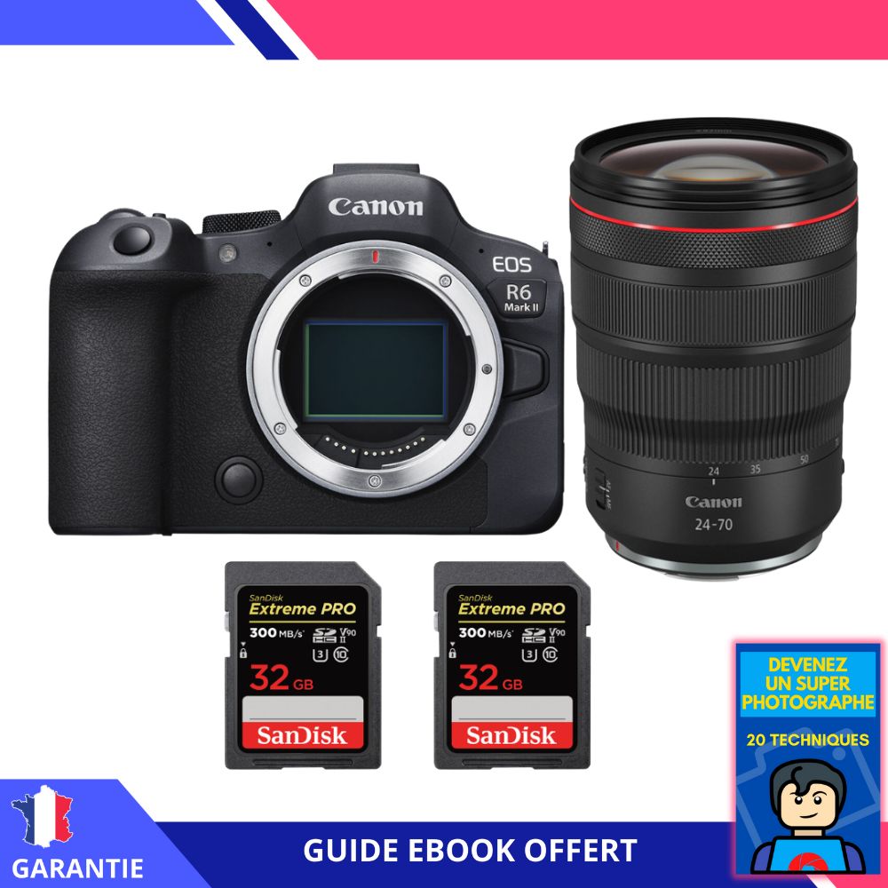 Canon EOS R6 Mark II + RF 24 70mm f2.8 IS USM + 2 SanDisk Extreme PRO UHS II SDXC 300 MB/ + Ebook Devenez Un Super Photographe Appareil Photo Canon