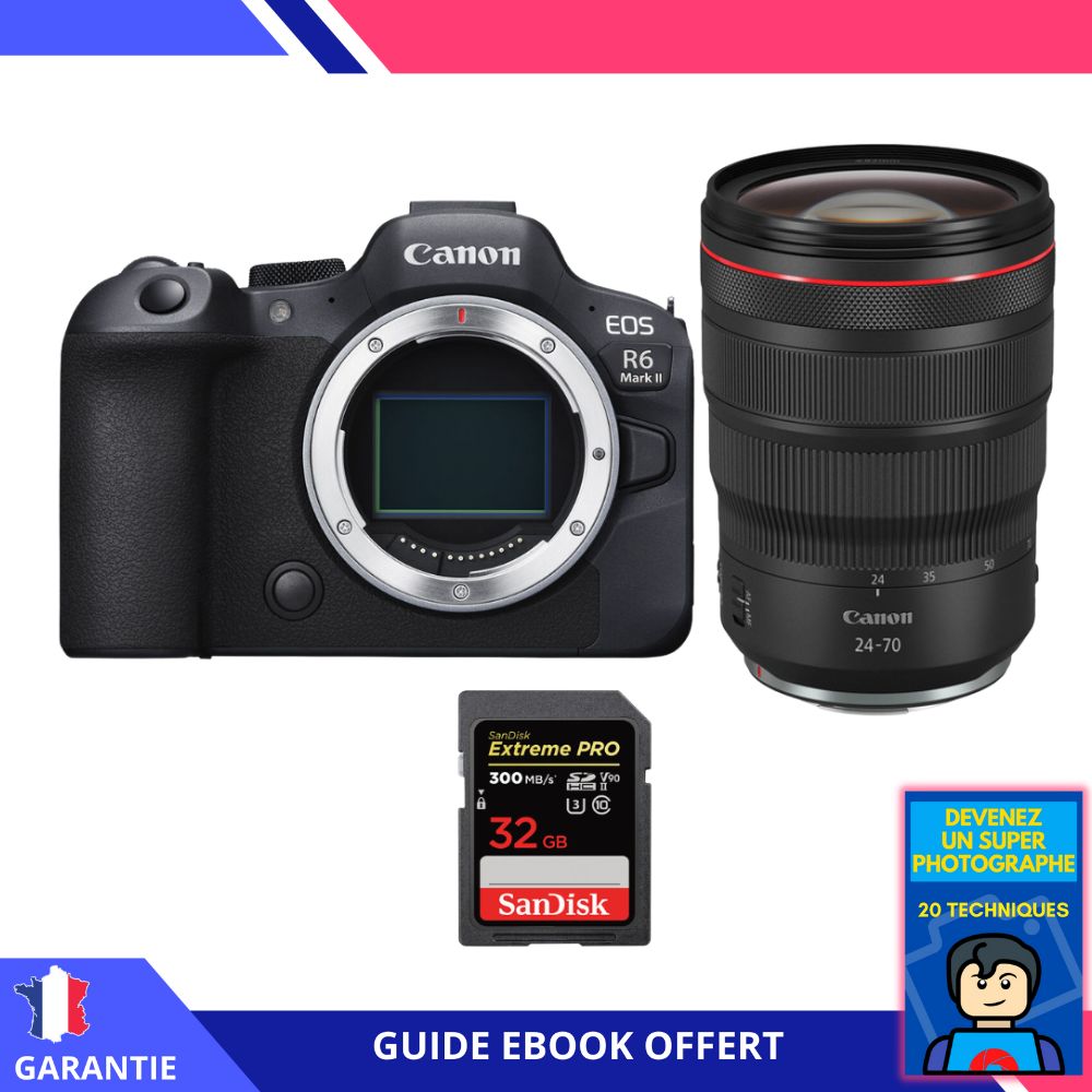 Canon EOS R6 Mark II + RF 24 70mm f2.8 IS USM + 1 SanDisk Extreme PRO UHS II SDXC 300 MB/ + Ebook Devenez Un Super Photographe Appareil Photo Canon