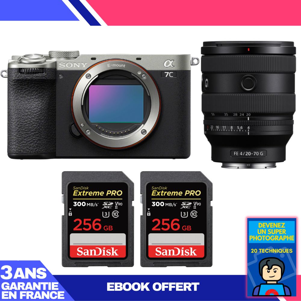 Boitier Sony A7C II + FE 20 70mm f4 G + 2 SanDisk Extreme PRO UHS II SDXC 300 MB/ + Ebook 'Devenez Un Super Photographe