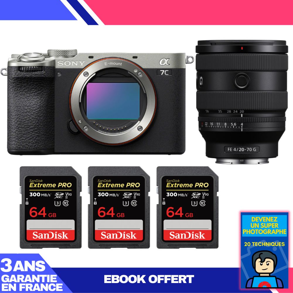 Boitier Sony A7C II + FE 20 70mm f4 G + 3 SanDisk Extreme PRO UHS II SDXC 300 MB/ + Ebook 'Devenez Un Super Photographe
