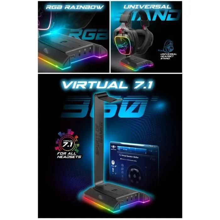 Support Casque avec 4 Ports USB 7.1 RGB Support Casque RGB Porte Casque Gamer pour PC Gamer Casque Gaming avec guide câble - vue 2
