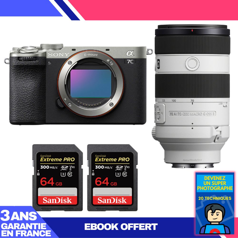 Boitier Sony A7C II + FE 70 200mm f4 Macro G OSS II + 2 SanDisk Extreme PRO UHS II SDXC 300 MB/ + Ebook 'Devenez Un Super Photographe - vue 2