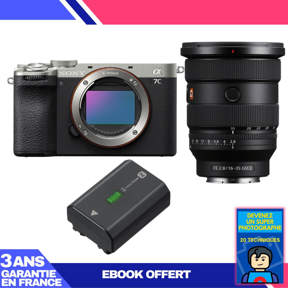 Boitier Sony A7C II + FE 16 35mm f2.8 GM II + 1 Sony NP FZ100 + Ebook 'Devenez Un Super Photographe