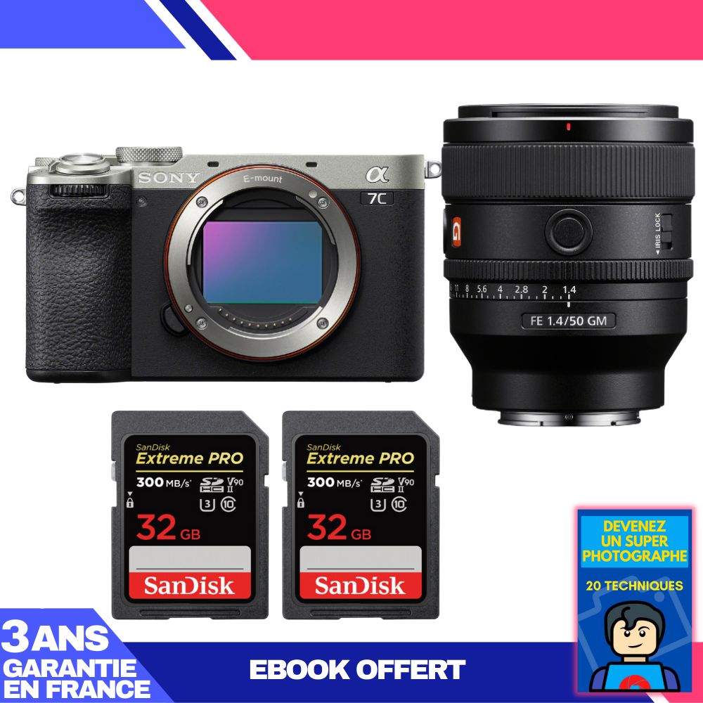Boitier Sony A7C II + FE 50mm f1.4 GM + 2 SanDisk Extreme PRO UHS II SDXC 300 MB/ + Ebook 'Devenez Un Super Photographe