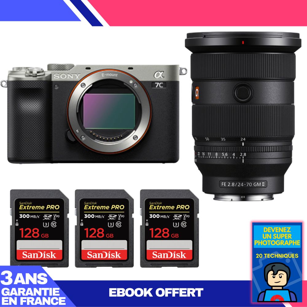 Boitier Sony A7C II + FE 24 70mm f2.8 GM II + 3 SanDisk Extreme PRO UHS II SDXC 300 MB/ + Ebook 'Devenez Un Super Photographe