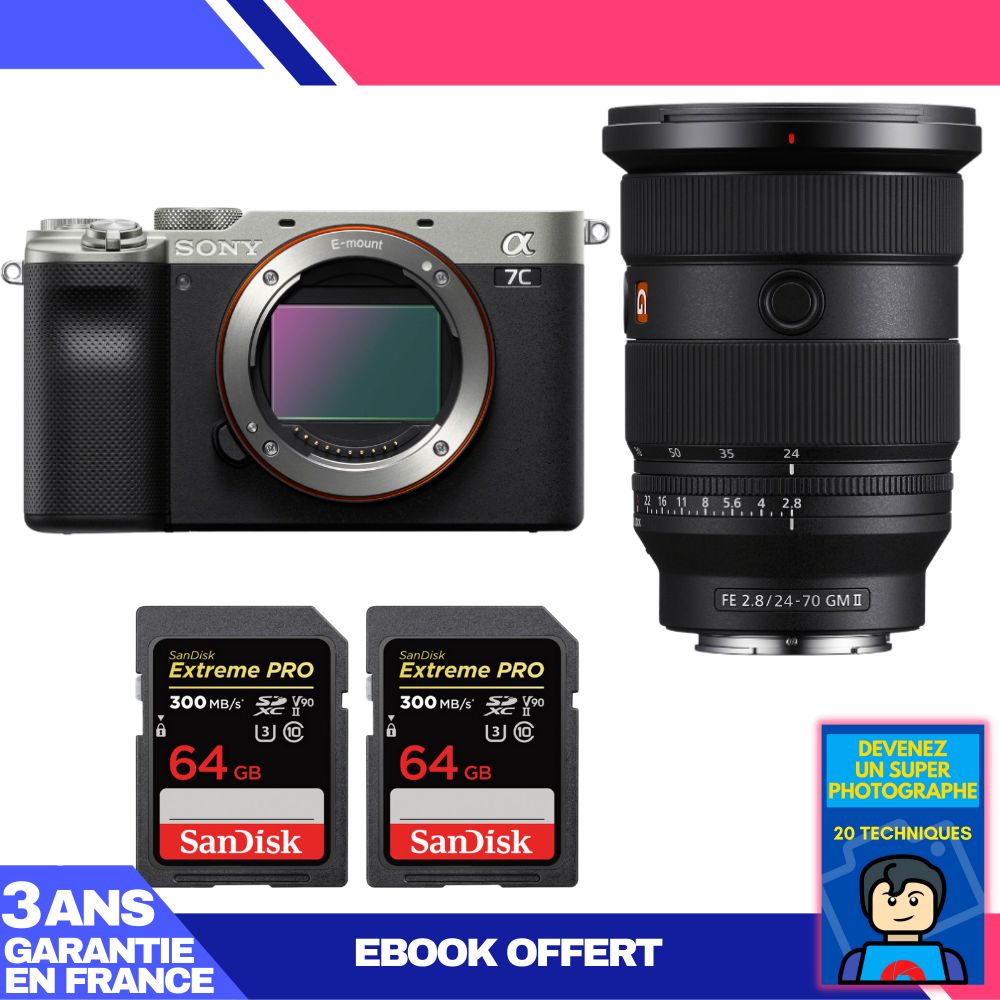 Boitier Sony A7C II + FE 24 70mm f2.8 GM II + 2 SanDisk Extreme PRO UHS II SDXC 300 MB/ + Ebook 'Devenez Un Super Photographe