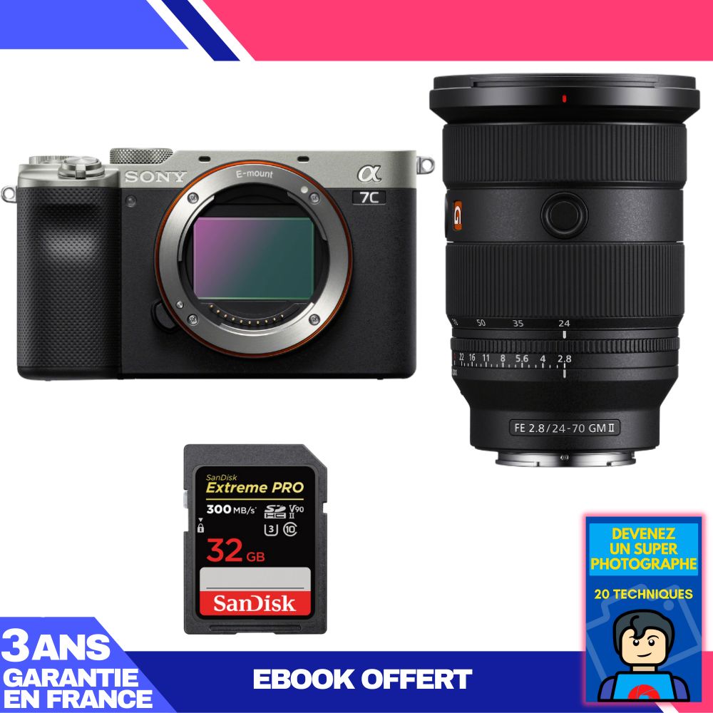 Boitier Sony A7C II + FE 24 70mm f2.8 GM II + 1 SanDisk Extreme PRO UHS II SDXC 300 MB/ + Ebook 'Devenez Un Super Photographe