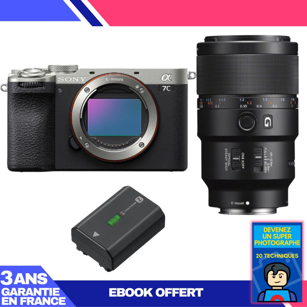 Boitier Sony A7C II + FE 90mm f2.8 Macro G OSS + 1 Sony NP FZ100 + Ebook 'Devenez Un Super Photographe