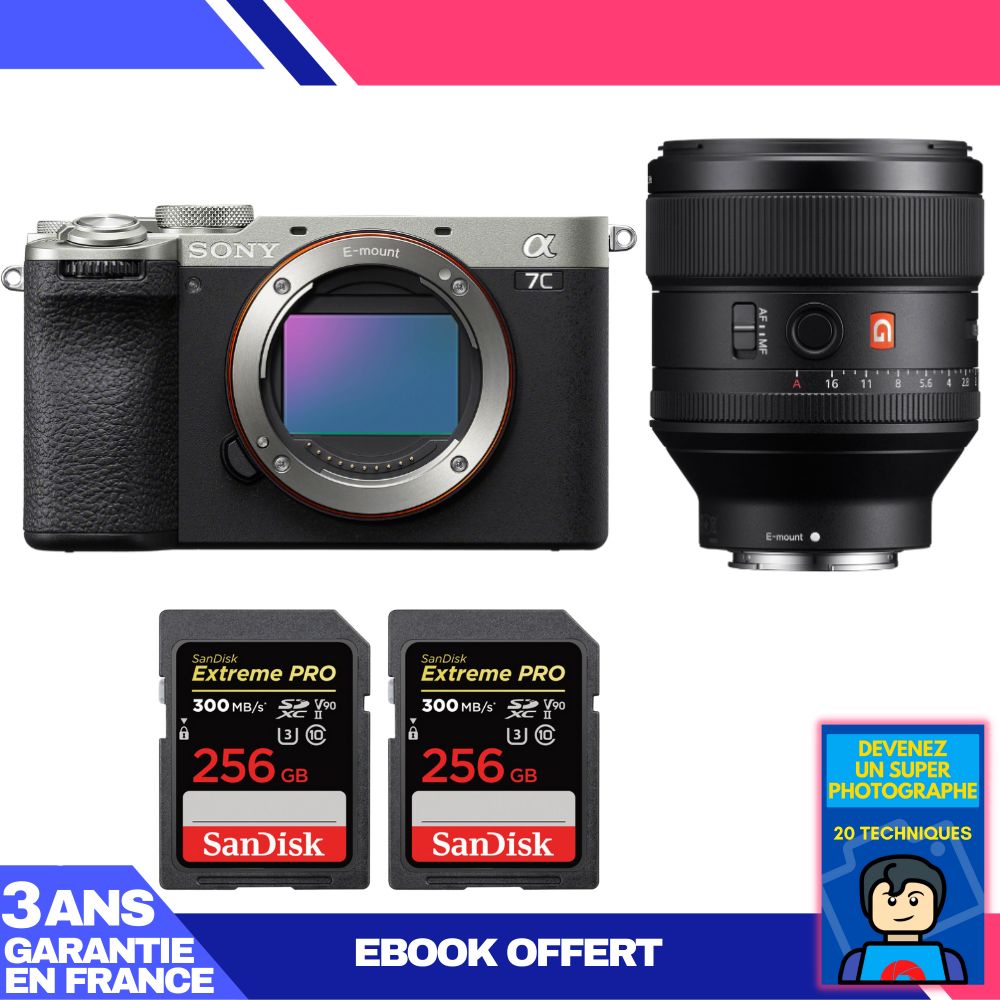 Boitier Sony A7C II + FE 85mm f1.4 GM + 2 SanDisk Extreme PRO UHS II SDXC 300 MB/ + Ebook 'Devenez Un Super Photographe
