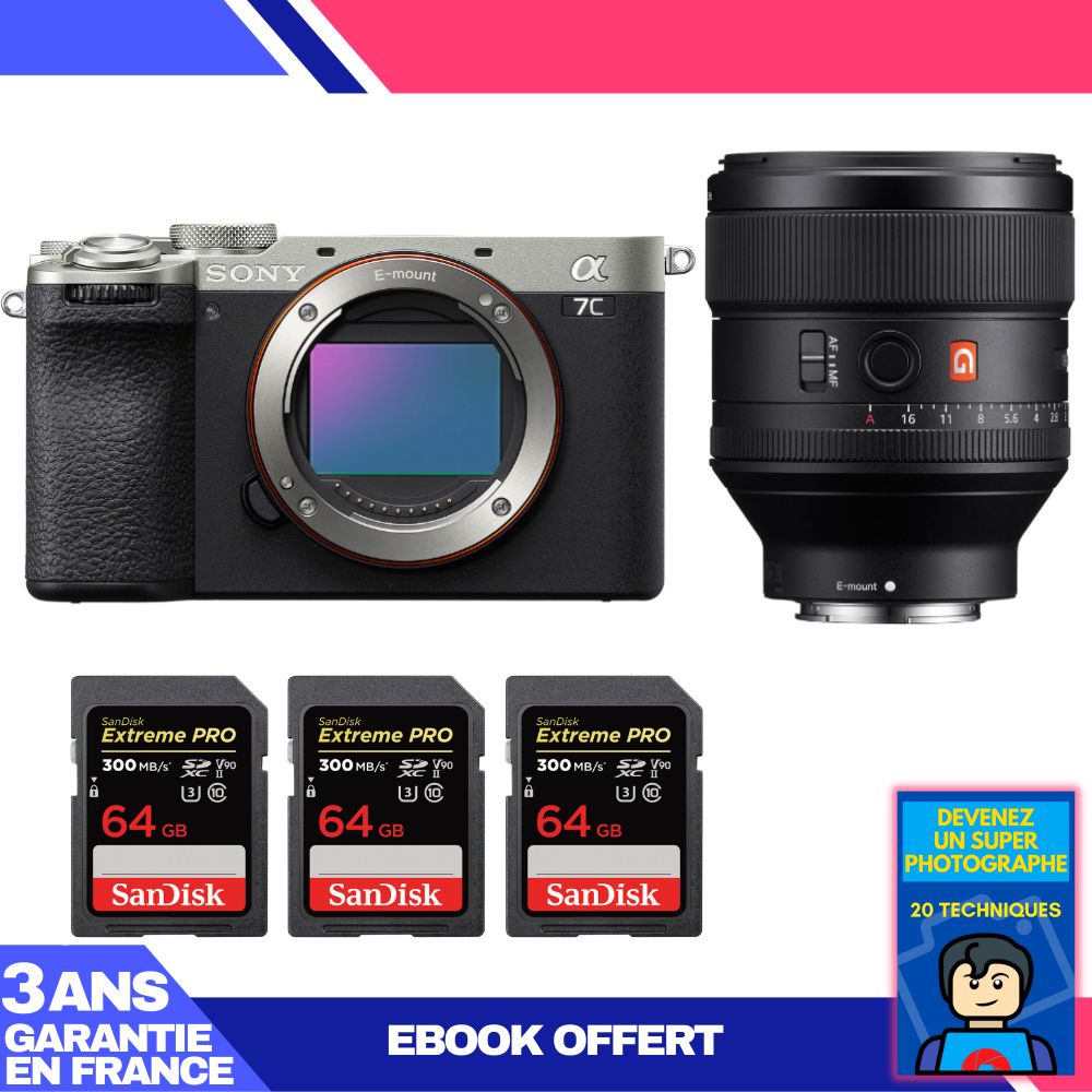 Boitier Sony A7C II + FE 85mm f1.4 GM + 3 SanDisk Extreme PRO UHS II SDXC 300 MB/ + Ebook 'Devenez Un Super Photographe