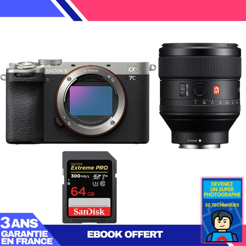 Boitier Sony A7C II + FE 85mm f1.4 GM + 1 SanDisk Extreme PRO UHS II SDXC 300 MB/ + Ebook 'Devenez Un Super Photographe
