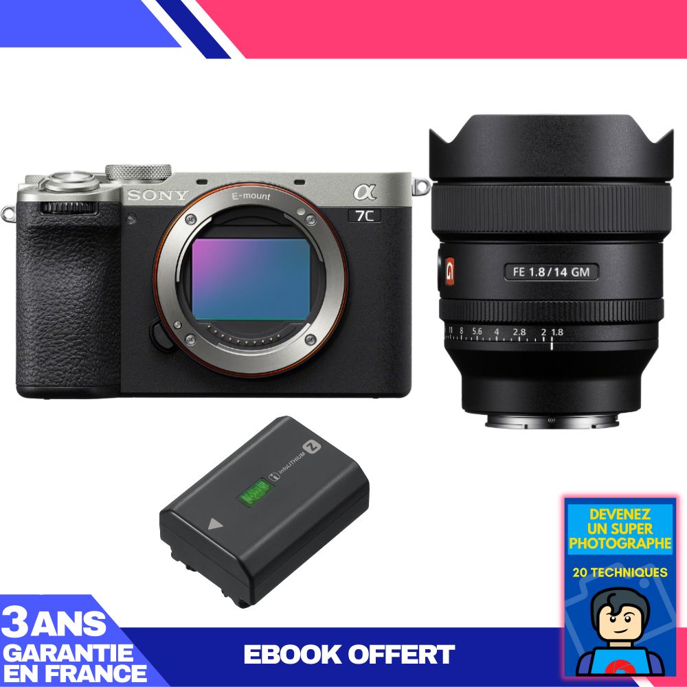 Boitier Sony A7C II + FE 14mm f1.8 GM + 1 Sony NP FZ100 + Ebook 'Devenez Un Super Photographe