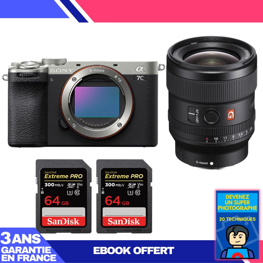 Boitier Sony A7C II + FE 24mm f1.4 GM + 2 SanDisk Extreme PRO UHS II SDXC 300 MB/ + Ebook 'Devenez Un Super Photographe