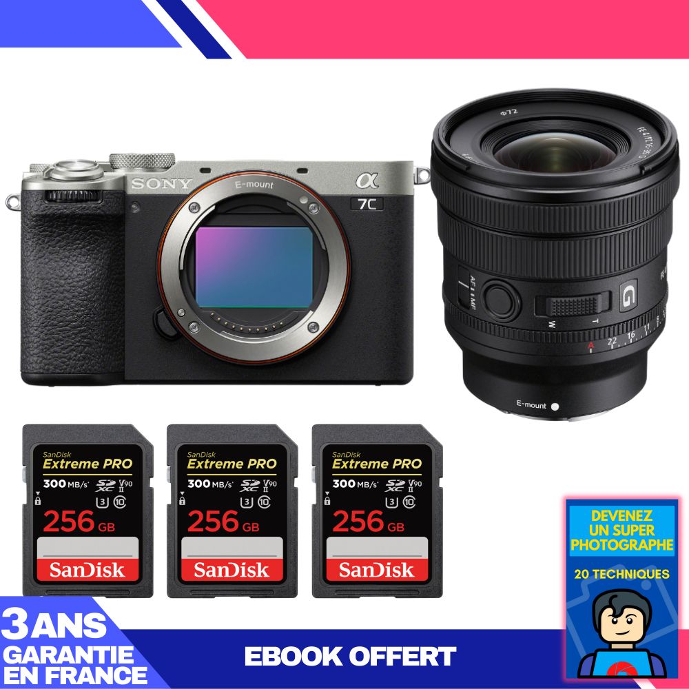 Boitier Sony A7C II + FE PZ 16 35mm f4 G + 3 SanDisk Extreme PRO UHS II SDXC 300 MB/ + Ebook 'Devenez Un Super Photographe