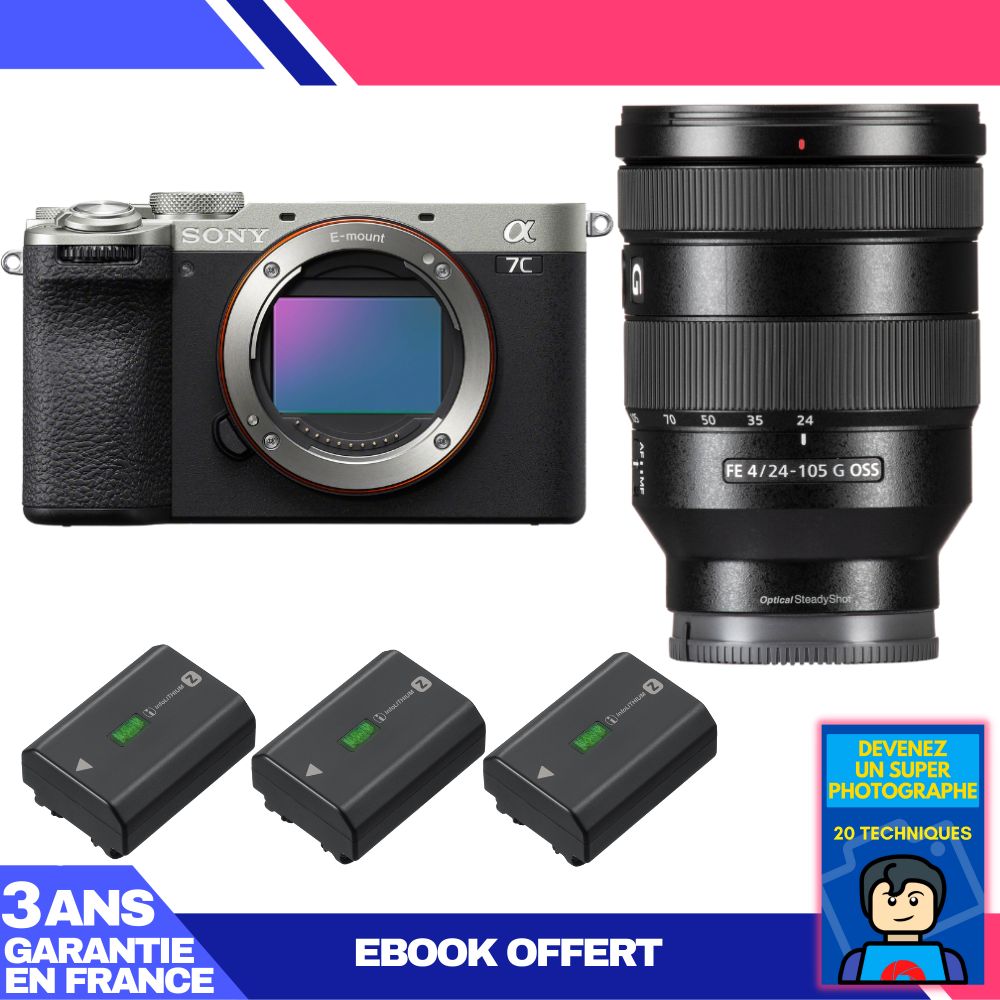 Boitier Sony A7C II + FE 24 105mm f4 G OSS + 3 Sony NP FZ100 + Ebook 'Devenez Un Super Photographe