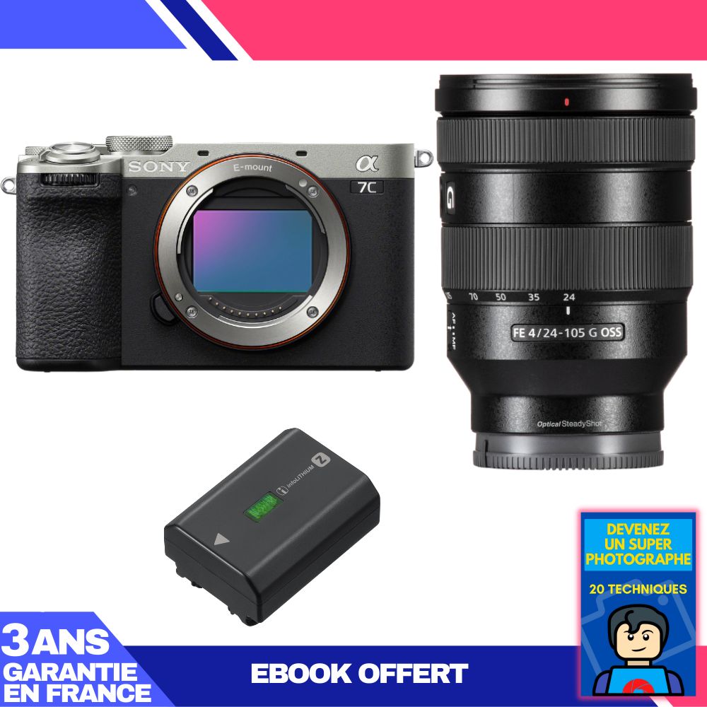Boitier Sony A7C II + FE 24 105mm f4 G OSS + 1 Sony NP FZ100 + Ebook 'Devenez Un Super Photographe