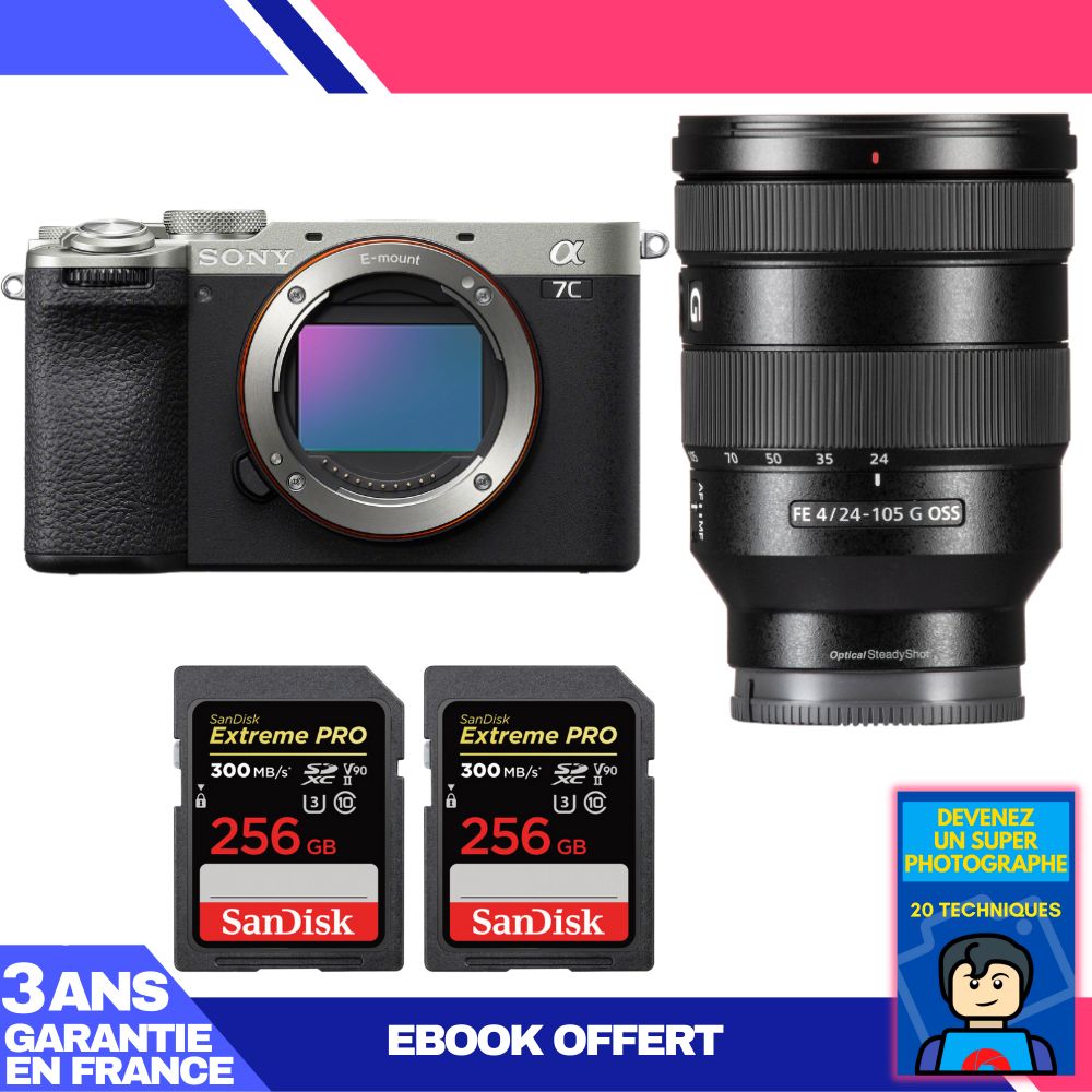 Boitier Sony A7C II + FE 24 105mm f4 G OSS + 2 SanDisk Extreme PRO UHS II SDXC 300 MB/ + Ebook 'Devenez Un Super Photographe - vue 2