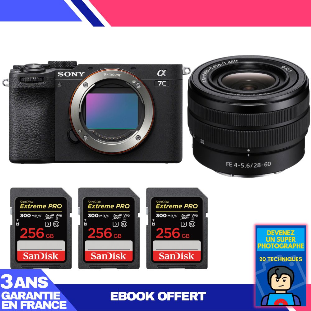 Boitier Sony A7C II + FE 28 60mm f4 5.6 + 3 SanDisk Extreme PRO UHS II SDXC 300 MB/ + Ebook 'Devenez Un Super Photographe