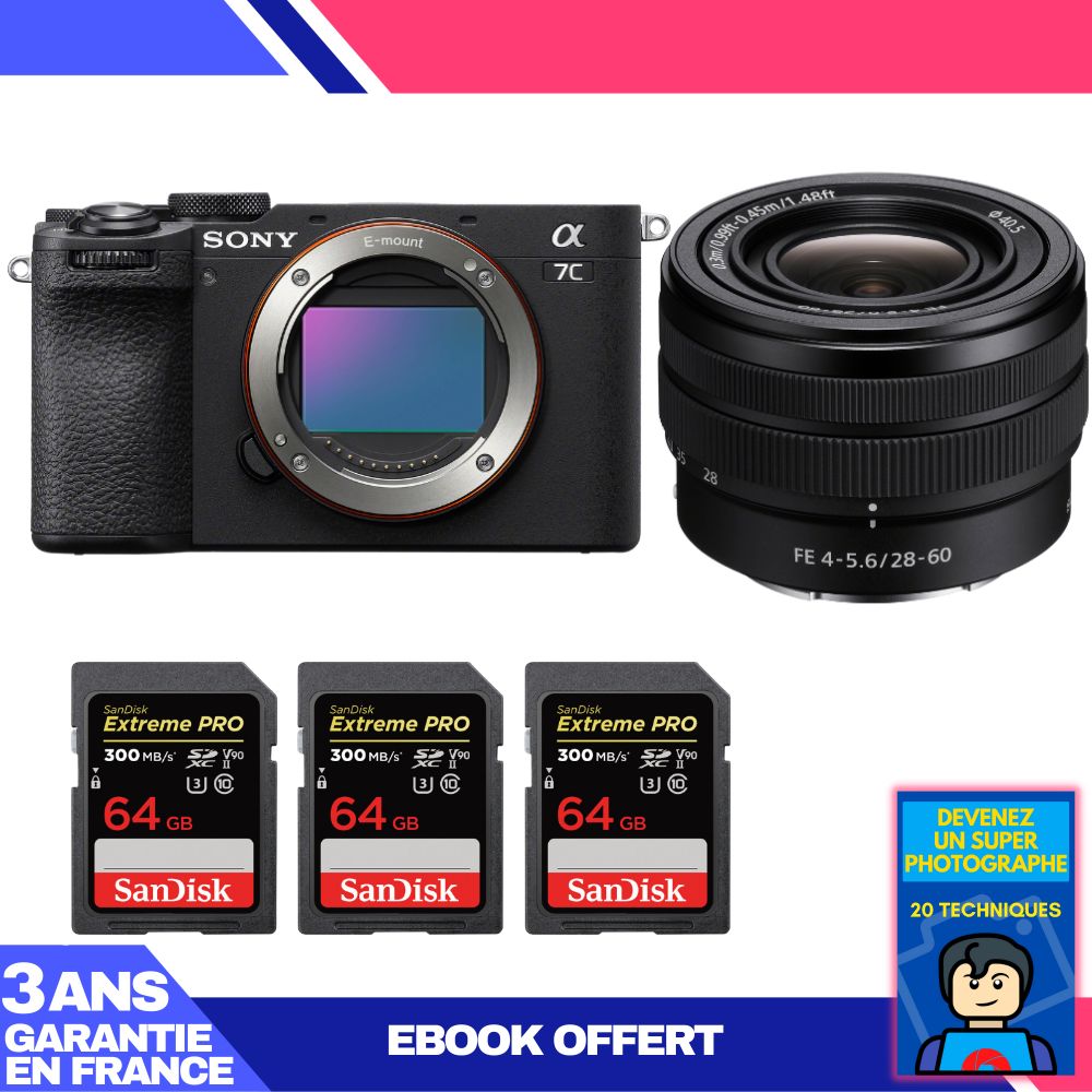 Boitier Sony A7C II + FE 28 60mm f4 5.6 + 3 SanDisk Extreme PRO UHS II SDXC 300 MB/ + Ebook 'Devenez Un Super Photographe - vue 4