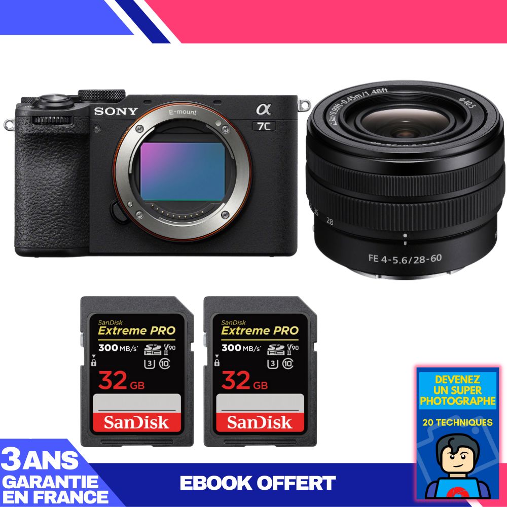 Boitier Sony A7C II + FE 28 60mm f4 5.6 + 2 SanDisk Extreme PRO UHS II SDXC 300 MB/ + Ebook 'Devenez Un Super Photographe - vue 3