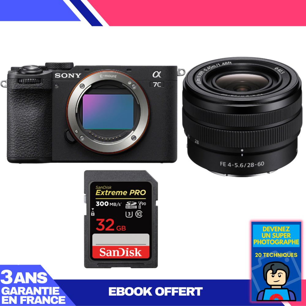 Boitier Sony A7C II + FE 28 60mm f4 5.6 + 1 SanDisk Extreme PRO UHS II SDXC 300 MB/ + Ebook 'Devenez Un Super Photographe