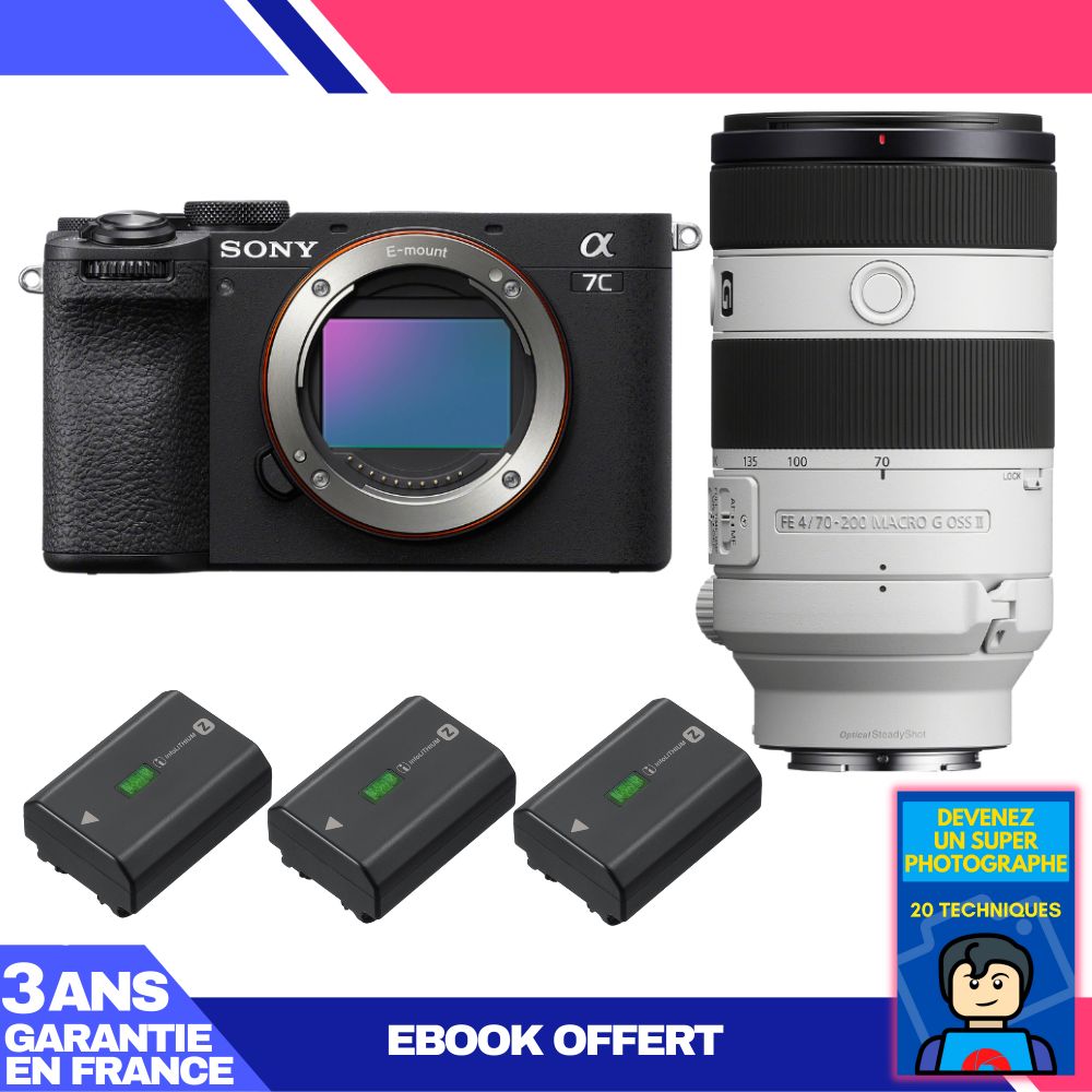 Boitier Sony A7C II + FE 70 200mm f4 Macro G OSS II + 3 Sony NP FZ100 + Ebook 'Devenez Un Super Photographe - vue 2