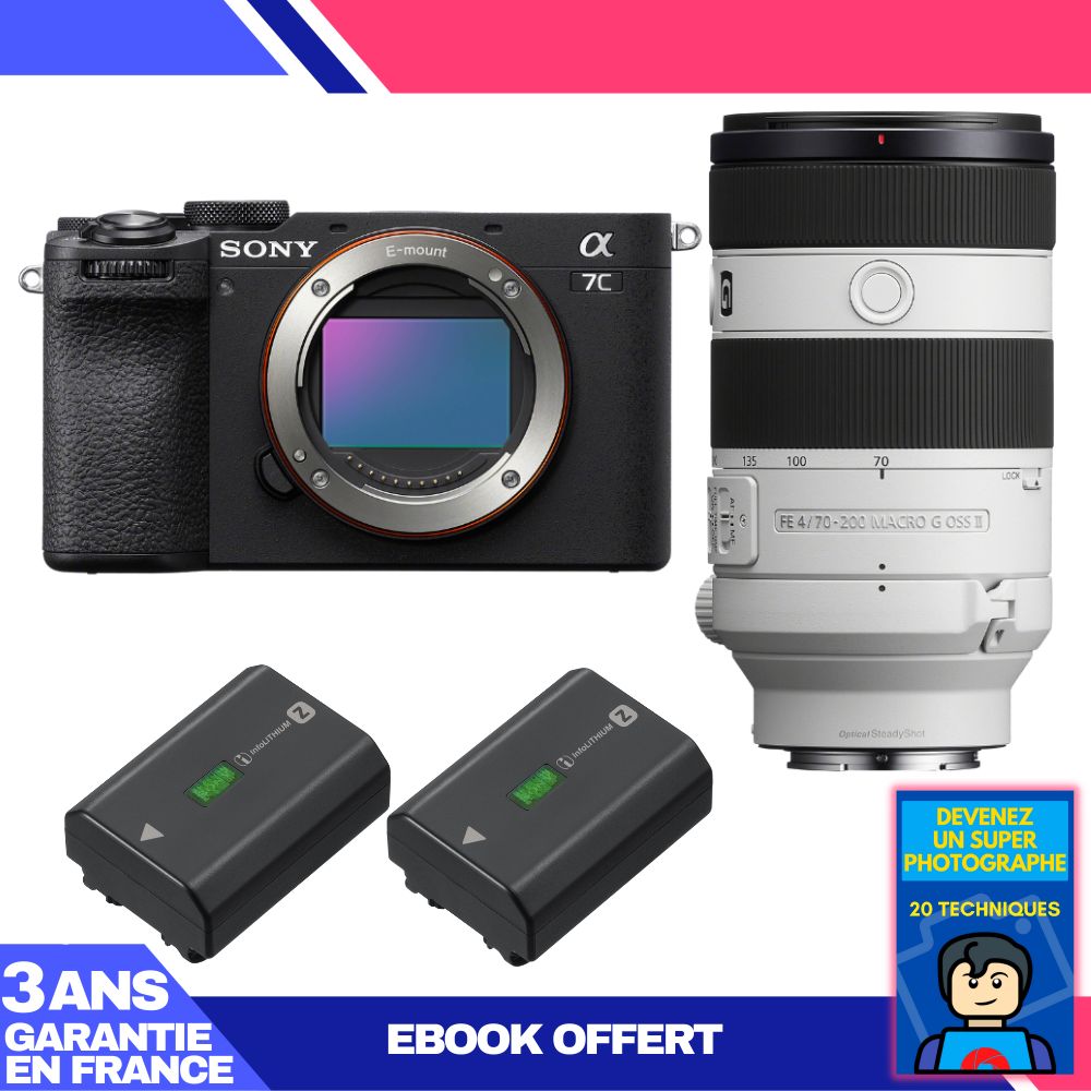 Boitier Sony A7C II + FE 70 200mm f4 Macro G OSS II + 2 Sony NP FZ100 + Ebook 'Devenez Un Super Photographe - vue 2