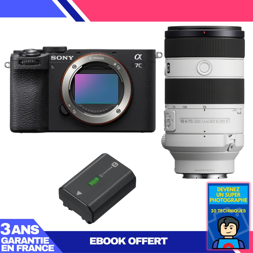 Boitier Sony A7C II + FE 70 200mm f4 Macro G OSS II + 1 Sony NP FZ100 + Ebook 'Devenez Un Super Photographe - vue 2