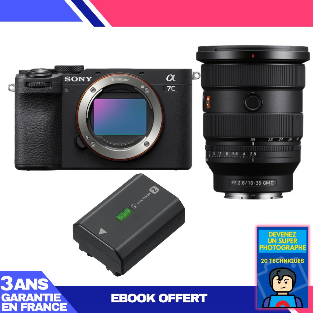 Boitier Sony A7C II + FE 16 35mm f2.8 GM II + 1 Sony NP FZ100 + Ebook 'Devenez Un Super Photographe - vue 2