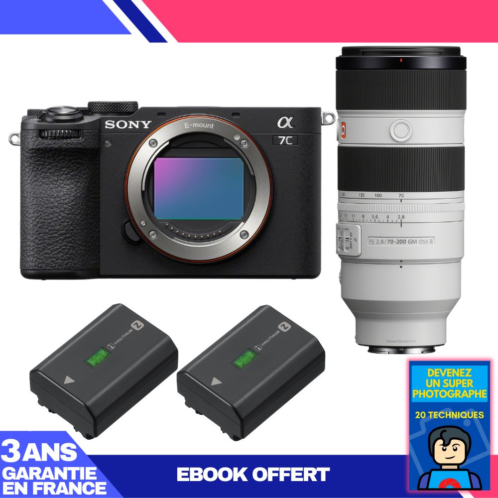 Boitier Sony A7C II + FE 70 200mm f2.8 GM OSS II + 2 Sony NP FZ100 + Ebook 'Devenez Un Super Photographe - vue 2