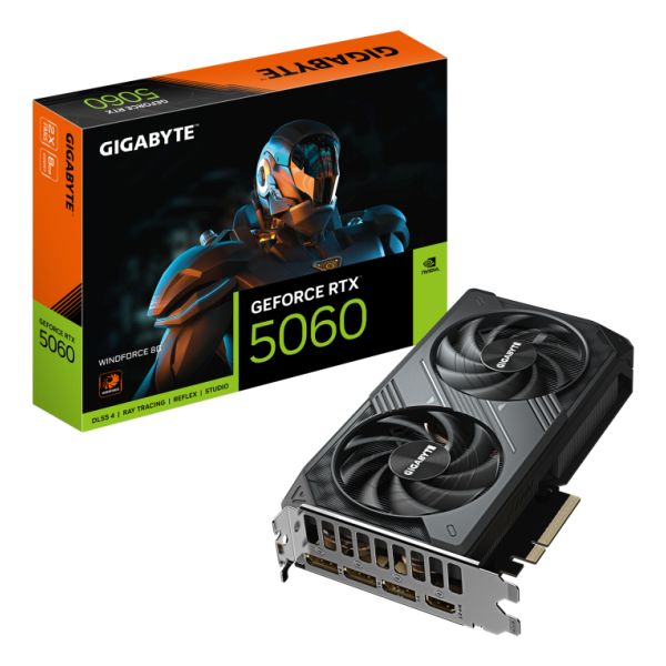 GIGABYTE GeForce RTX 5060 WINDFORCE 8G Carte Graphique - 8GB GDDR7, 128bit, PCI-E 5.0, 2497 MHz Fréquence du coeur, 3 x DisplayPort, 1 x HDMI, GV-N5060WF2-8GD