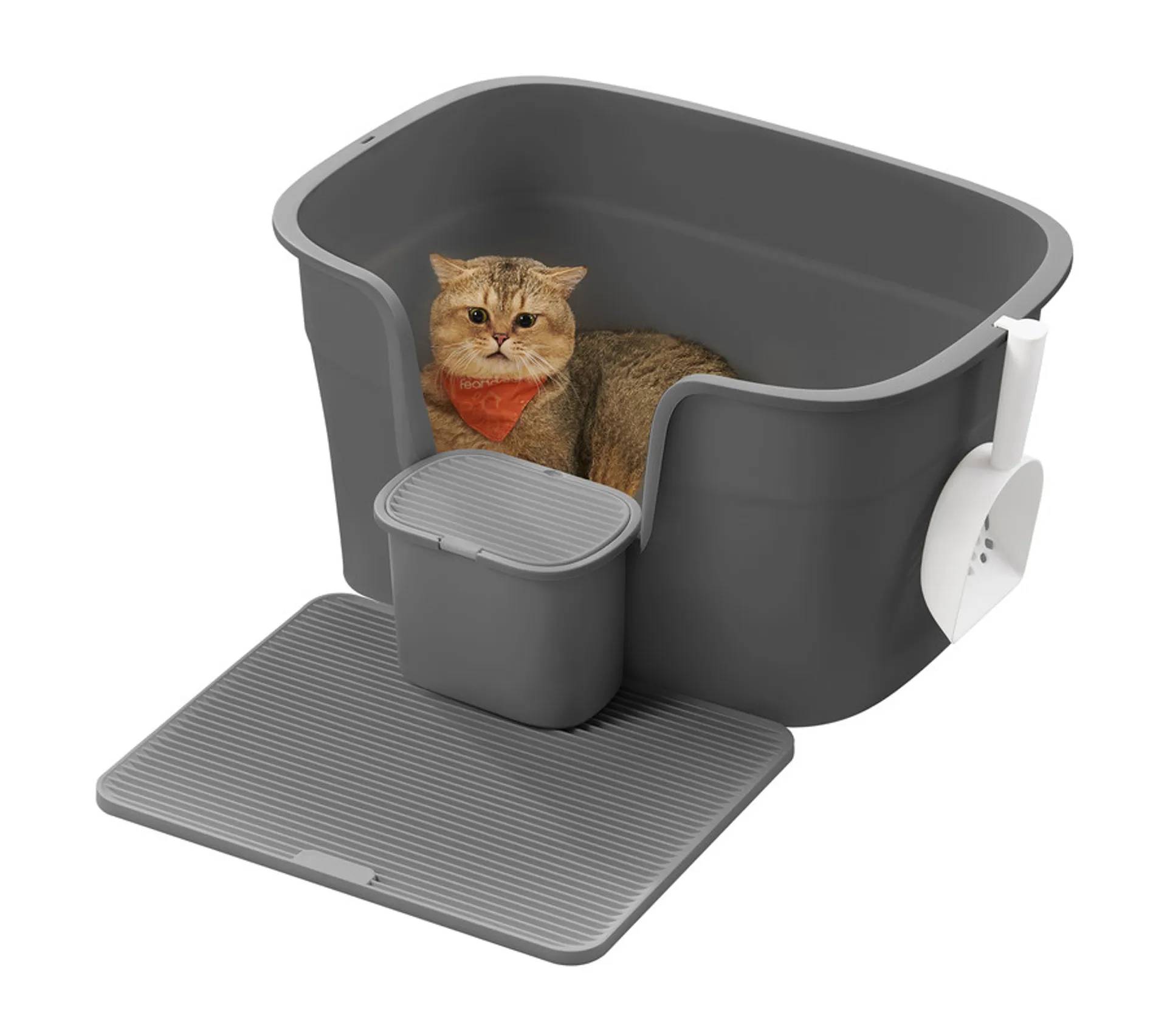 Comparer les prix de Bac À Litière Pour Foyers Multi-Chats, Litière Extra Large Avec Paroi Latérale, Avec Un Tapis De Litière, Boîte De Rangement, Pelle, Pour Grand Chat, Gris Ardoise