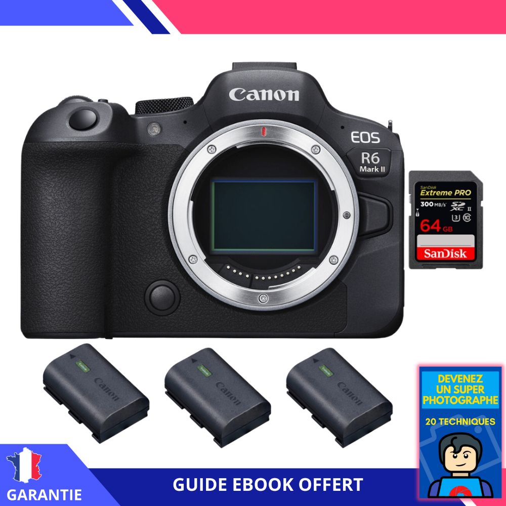 Canon EOS R6 Mark II + 1 SanDisk Extreme PRO UHS II 300 MB/ + 3 Canon LP E6NH + Ebook Devenez Un Super Photographe Appareil hybride Canon - vue 3