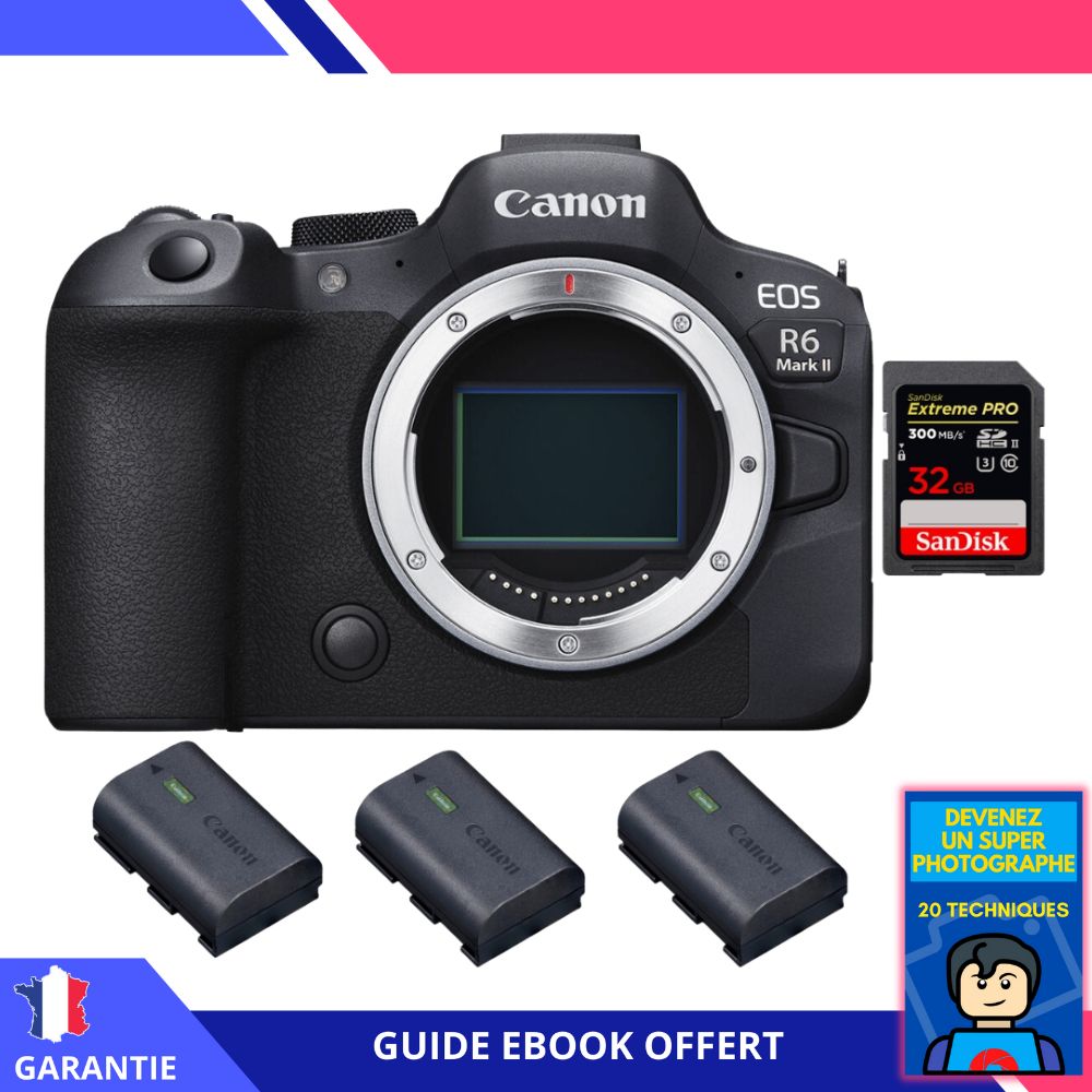Canon EOS R6 Mark II + 1 SanDisk Extreme PRO UHS II 300 MB/ + 3 Canon LP E6NH + Ebook Devenez Un Super Photographe Appareil hybride Canon
