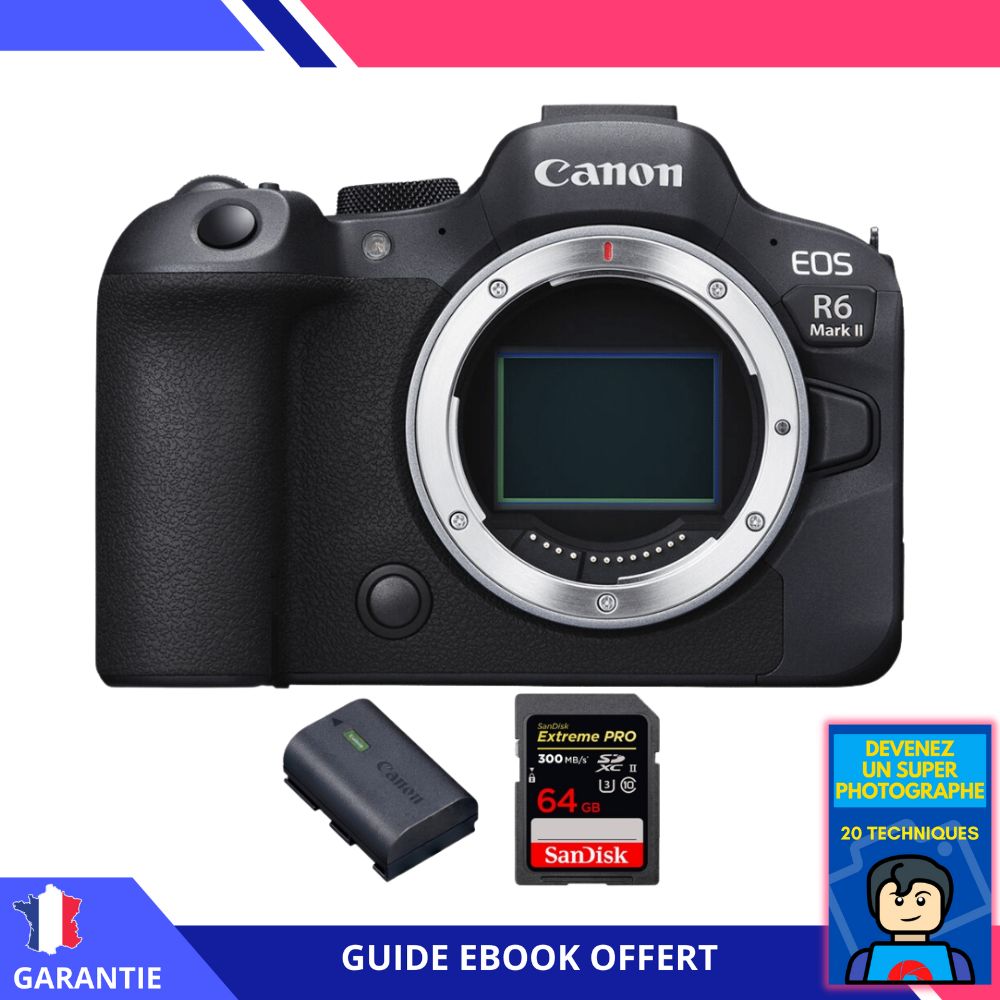 Canon EOS R6 Mark II + 1 SanDisk Extreme PRO UHS II 300 MB/ + 1 Canon LP E6NH + Ebook Devenez Un Super Photographe Appareil hybride Canon