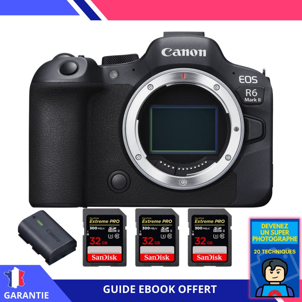 Canon EOS R6 Mark II + 3 SanDisk Extreme PRO UHS II 300 MB/ + 1 Canon LP E6NH + Ebook Devenez Un Super Photographe Appareil hybride Canon - vue 3