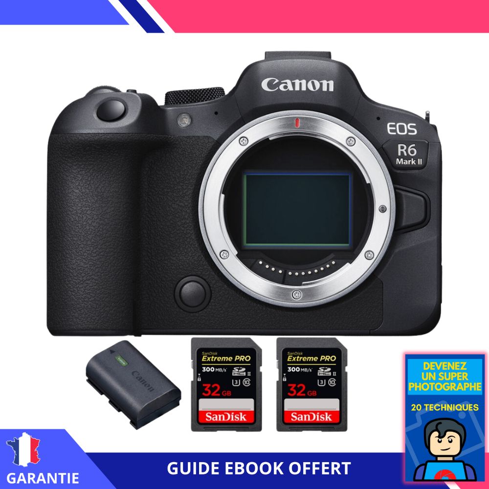 Canon EOS R6 Mark II + 2 SanDisk Extreme PRO UHS II 300 MB/ + 1 Canon LP E6NH + Ebook Devenez Un Super Photographe Appareil hybride Canon - vue 2
