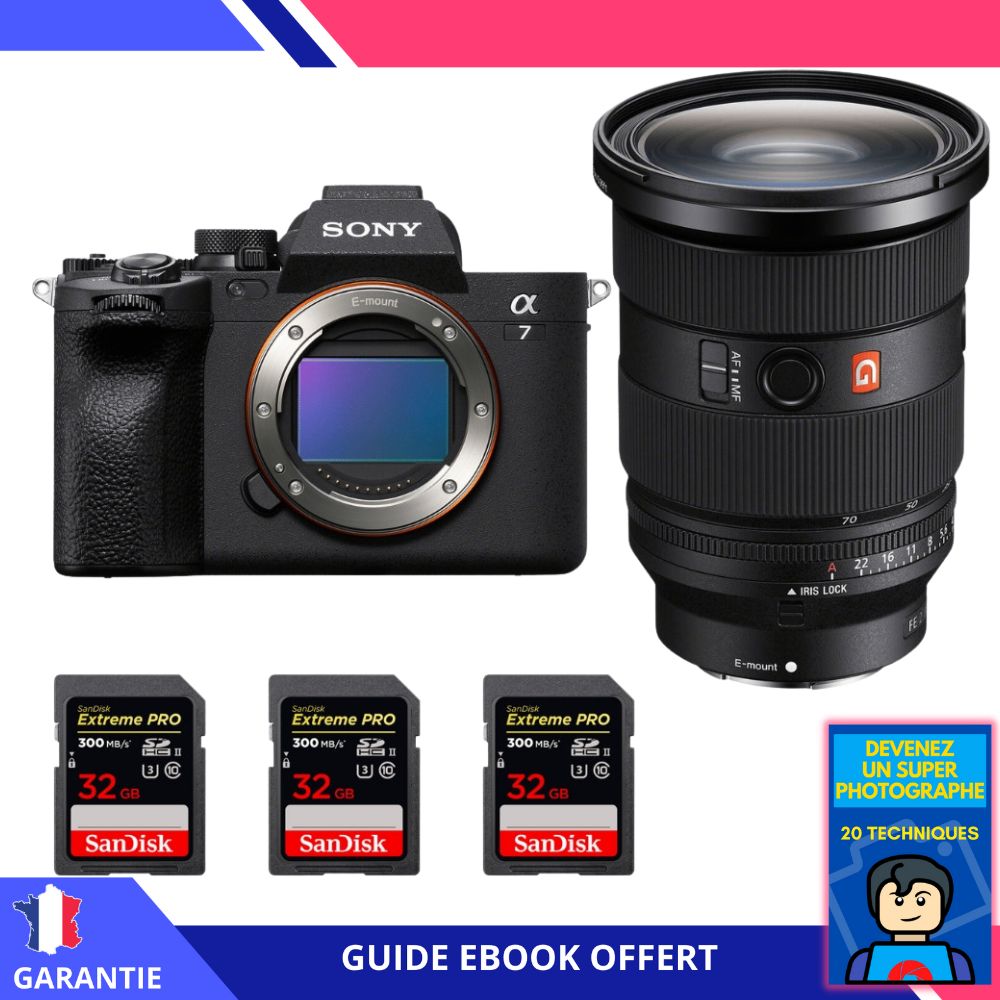 Sony Alpha 7 IV + FE 24 70mm f2.8 GM II + 3 SanDisk Extreme PRO UHS II SDXC 300 MB/ + Ebook Devenez Un Super Photographe Appareil Photo Sony