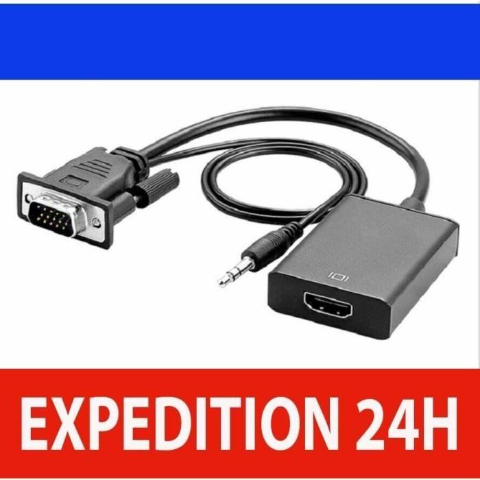 Adaptateur Vga Vers Hdmi Avec Câble Audio 3,5 Mm Et Câble D'alimentation, Convertisseur Vga Vers Hdmi 1080p 60hz, Compatible Avec Le