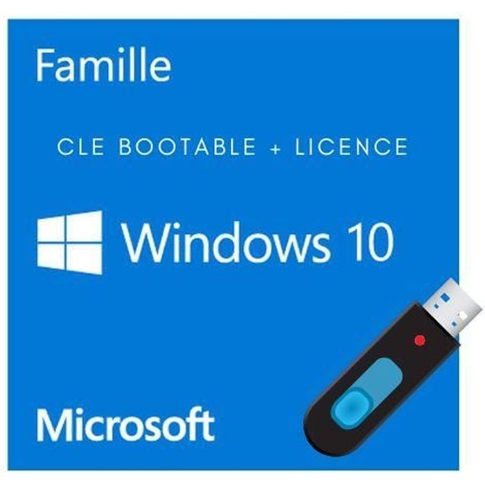 Clé bootable + licence Windows 10 Famille 3264 bits