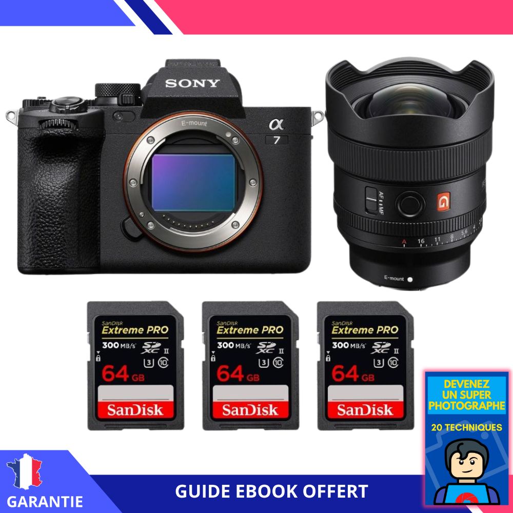 Sony A7 IV + FE 14mm f1.8 GM + 3 SanDisk Extreme PRO UHS II SDXC 300 MB/ + Ebook 'Devenez Un Super Photographe' Hybride Sony