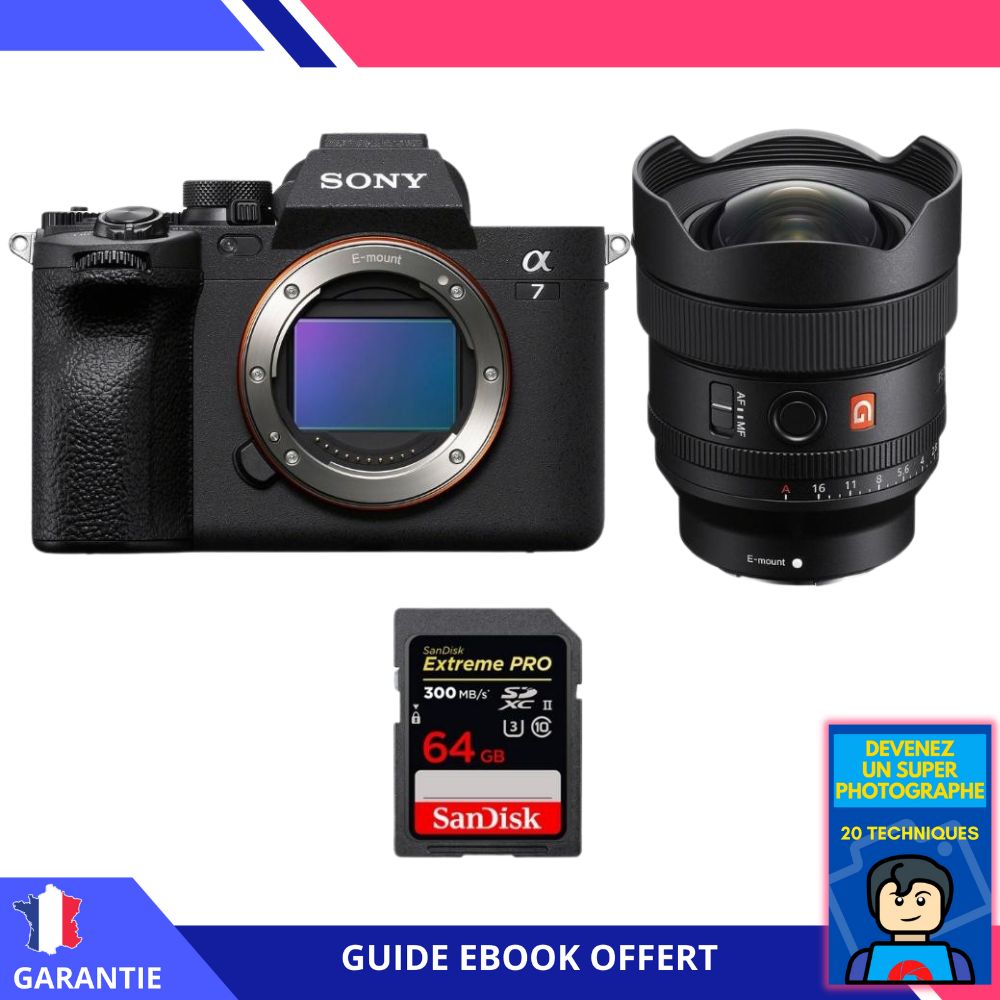 Sony A7 IV + FE 14mm f1.8 GM + 1 SanDisk Extreme PRO UHS II SDXC 300 MB/ + Ebook 'Devenez Un Super Photographe' Hybride Sony