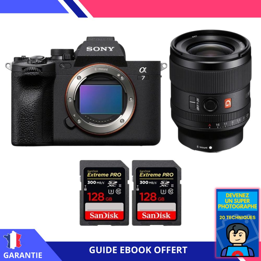 Sony A7 IV + FE 35mm f1.4 GM + 2 SanDisk Extreme PRO UHS II SDXC 300 MB/ + Ebook 'Devenez Un Super Photographe' Hybride Sony