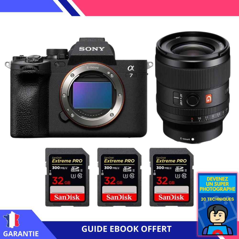 Sony A7 IV + FE 35mm f1.4 GM + 3 SanDisk Extreme PRO UHS II SDXC 300 MB/ + Ebook 'Devenez Un Super Photographe' Hybride Sony